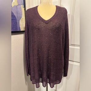 Purple V-Neck Sequin Sweater